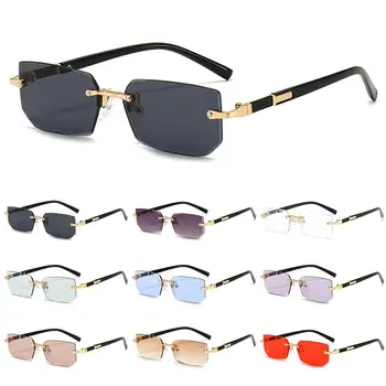 UV400 הגנה ללא שפה מלבן משקפי שמש רטרו Y2K גוונים Eyewear עבור נשים & גברים